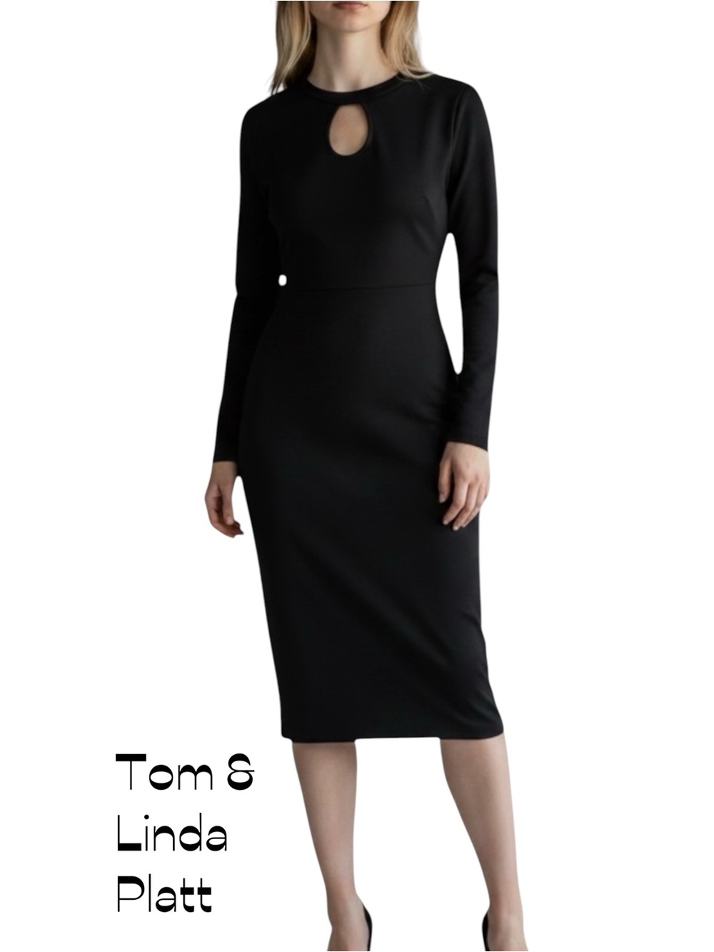 Tom & Linda Platt Black Cut Out Pure Wool Long Sleeve Dress NWOT Size S